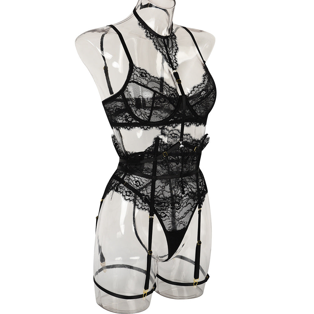 French Court-Inspired Waist-Cinching Fishbone Underwired Three-Piece Set  