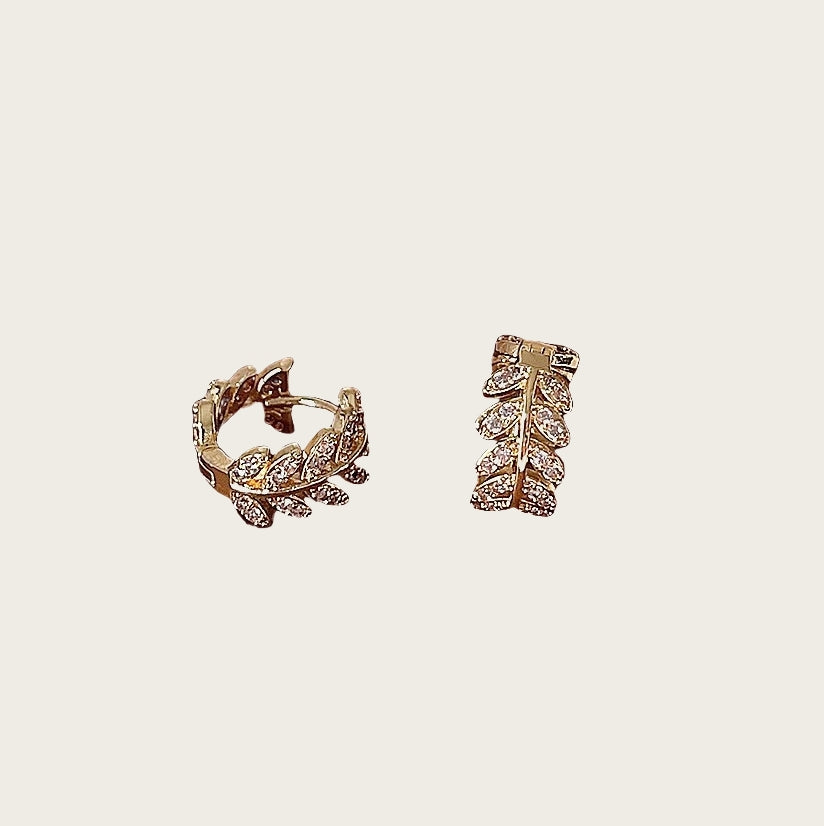 Korean Copper-Plated Silver Leaf Circle Stud Earrings