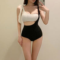 Korean Contrast One-Piece Swimsuit