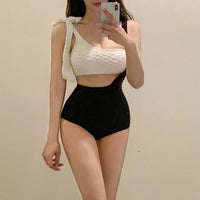 Korean Contrast One-Piece Swimsuit