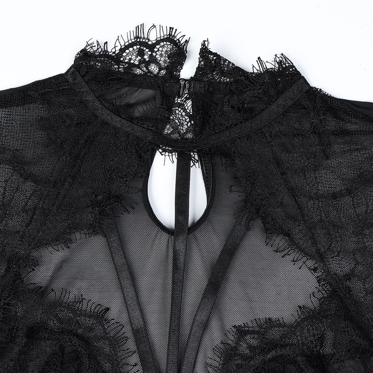 French Style Sexy Lace Bodysuit with Eyelash Trim