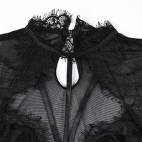 French Style Sexy Lace Bodysuit with Eyelash Trim