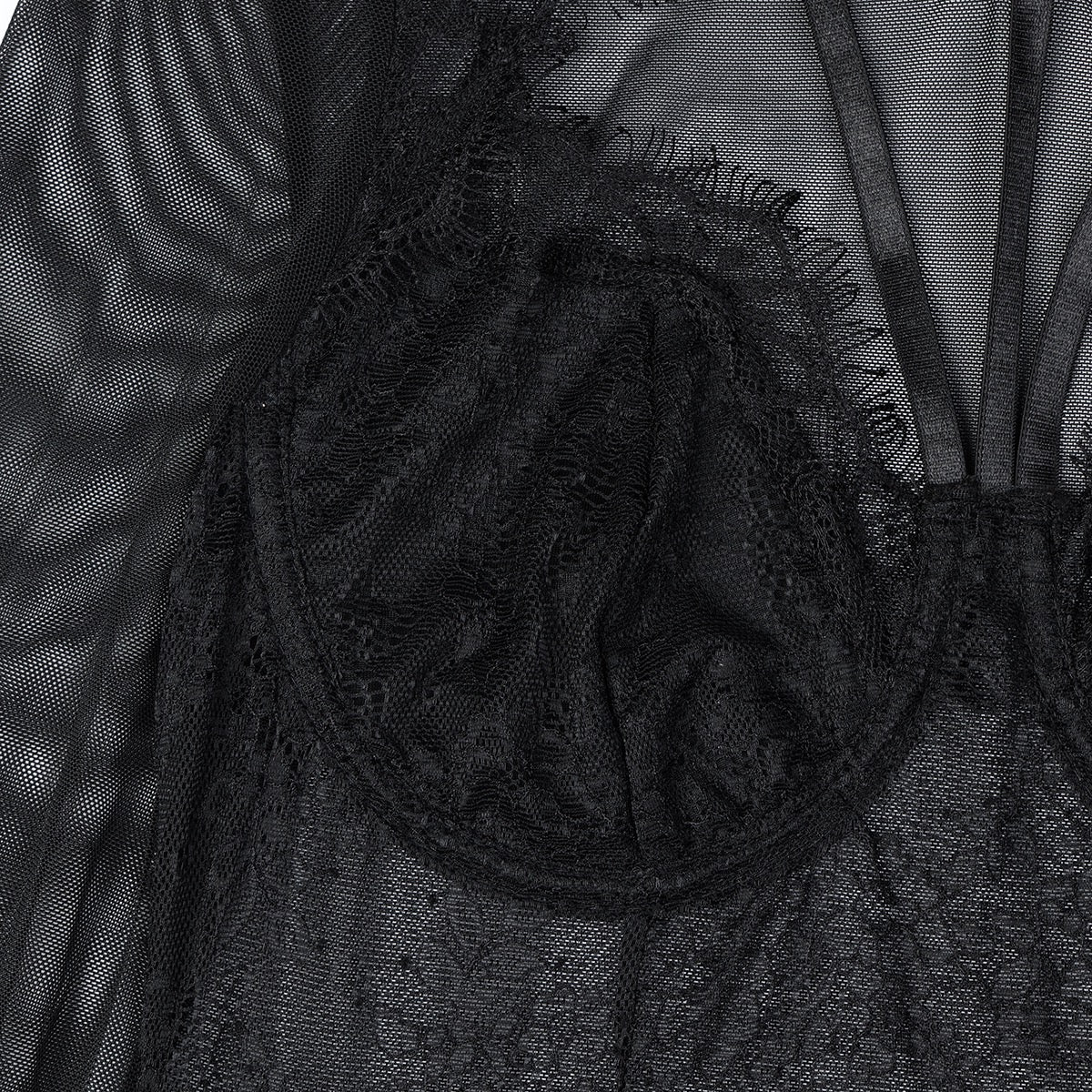 French Style Sexy Lace Bodysuit with Eyelash Trim