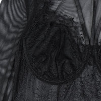 French Style Sexy Lace Bodysuit with Eyelash Trim