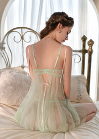French Lace Mesh Front-Clasp Camisole Nightgown