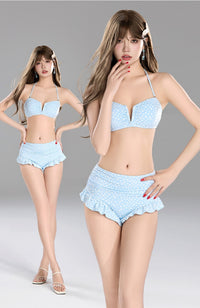 3-Piece Bikini Set with 3D Embroidered Daisies and Cover-Up