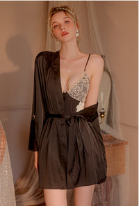 Lace V-neck Camisole Nightdress + Robe 2-Piece Set