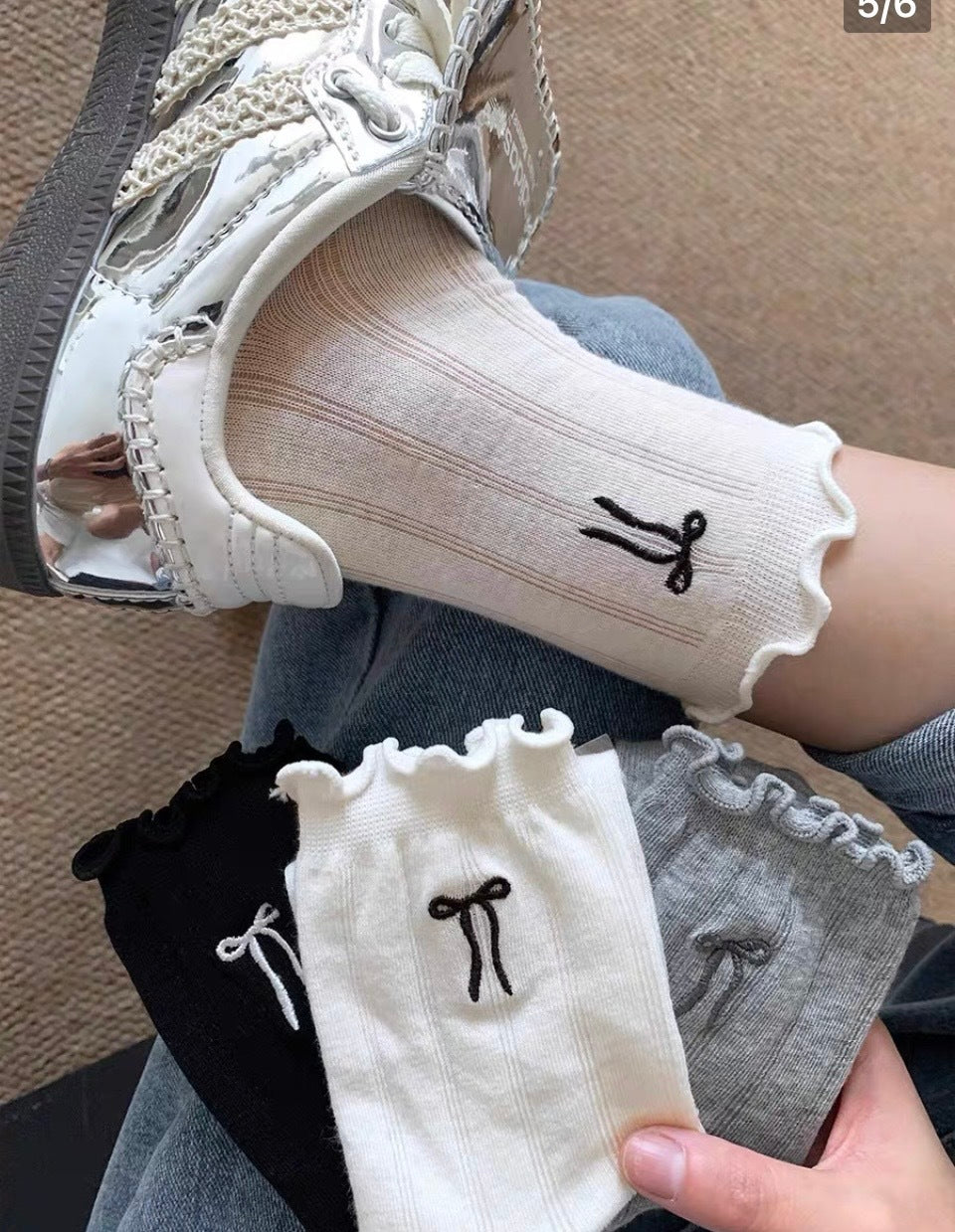 Korean-Style Lace Bow Embroidered Mid-Calf Socks for Summer (3-Pack)
