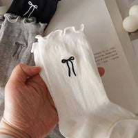 Korean-Style Lace Bow Embroidered Mid-Calf Socks for Summer (3-Pack)