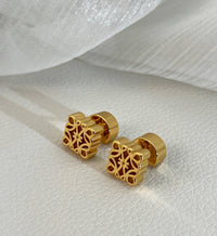 Geometric Hollow Gold 3D Stud Earrings