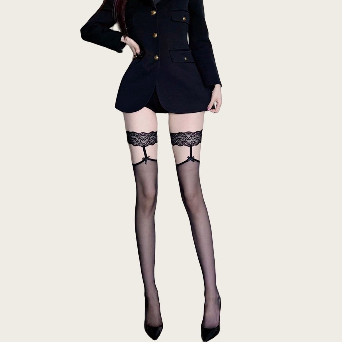 Lace Garter Belt with Black Stockings