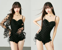 Korean-Style INS Sweet Aesthetic Cut-Out Waist One-Piece Swimsuit + Cover-Up 2-Piece Set