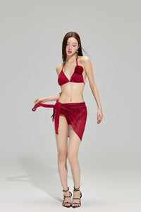 Red Sparkle Luxe 3-Piece Bikini Set  