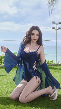 Sexy Cutout One-Piece Swimsuit + Cover-Up Set