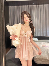 French Pure Desire Polka Dot Sexy Nightgown (2-Piece Set)