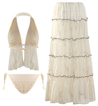 Glossy Sheer 3-Piece Swimsuit & Beach Skirt Set
