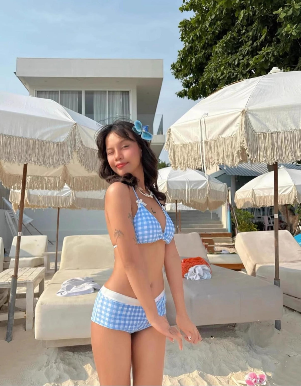 Korean-style Fresh Gingham Bikini Set