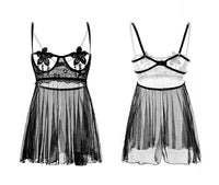 Sexy Underwire Sheer Lace Nightgown with Floral Appliqué