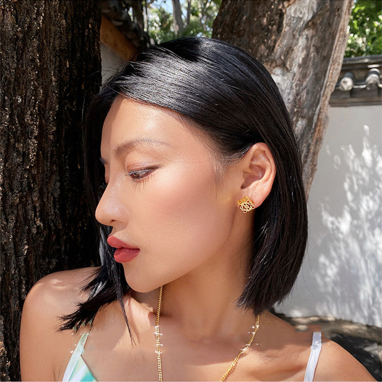 Ultra-delicate hollow abstract stud earrings