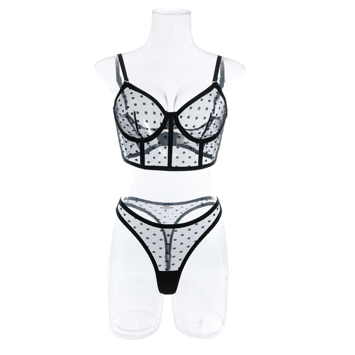 Polka Dot Mesh Boned Lingerie Set