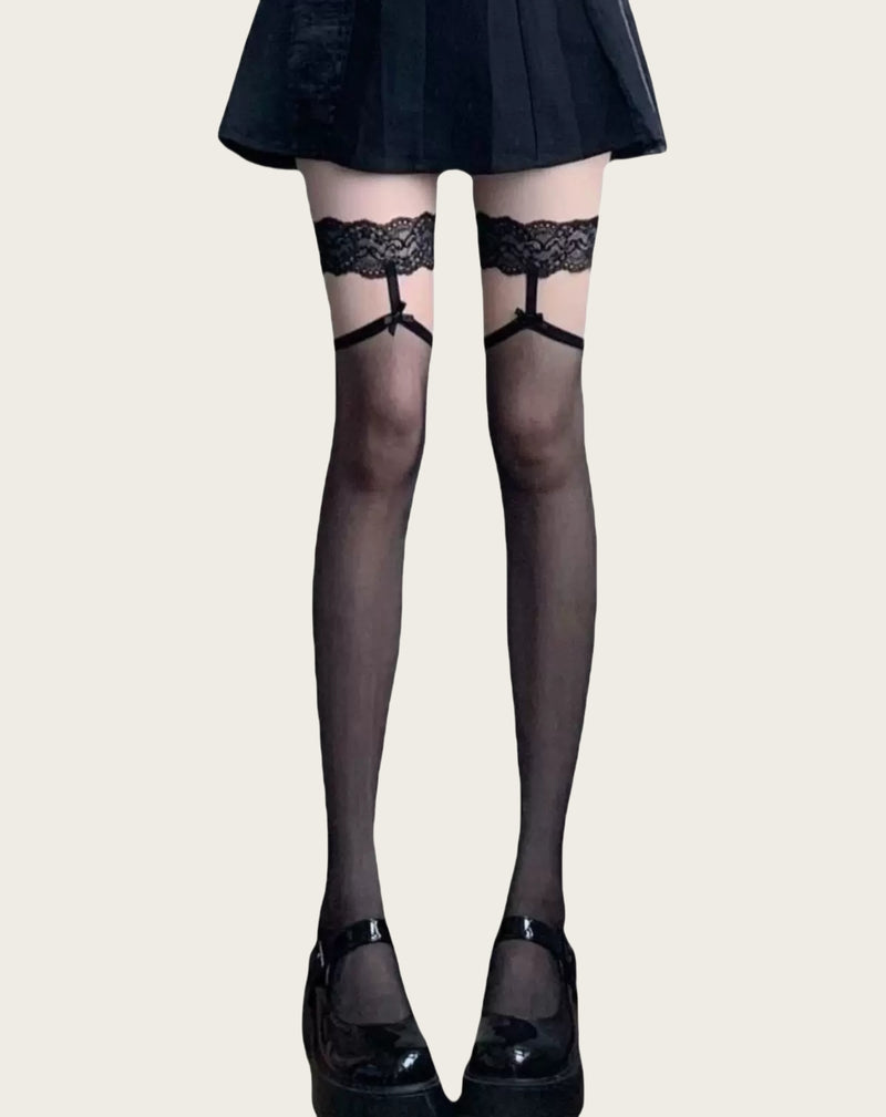 Lace Garter Belt with Black Stockings