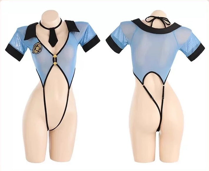 Open-Crotch Bodycon Police Costume Set