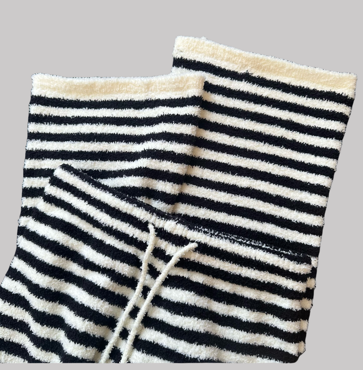 Upgraded Black &amp; White Striped Flannel Loungewear Set