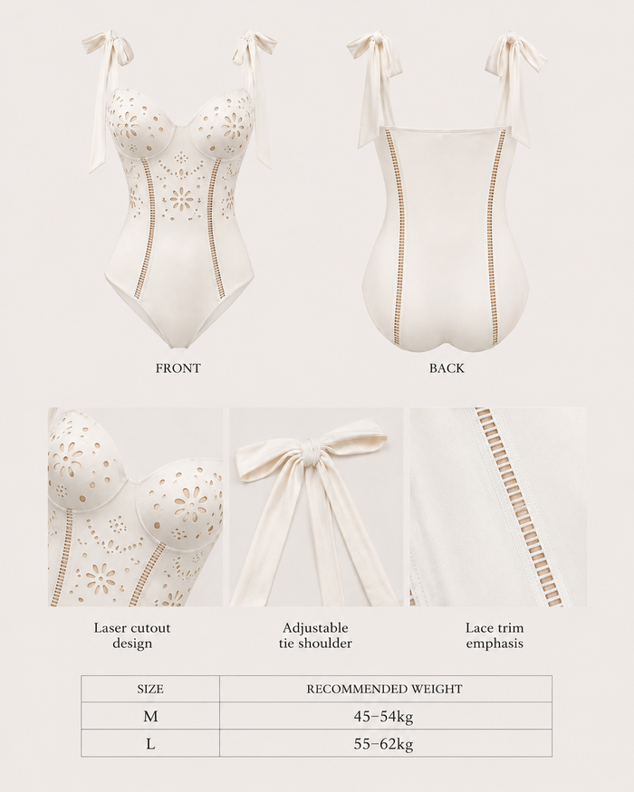 French-Inspired Floral Cut-Out Tie-Strap One-Piece Swimsuit