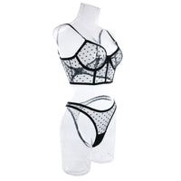 Polka Dot Mesh Boned Lingerie Set