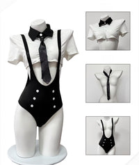 Open-Bust Secretary Style One-Piece Lingerie (with Stockings or Fishnets)