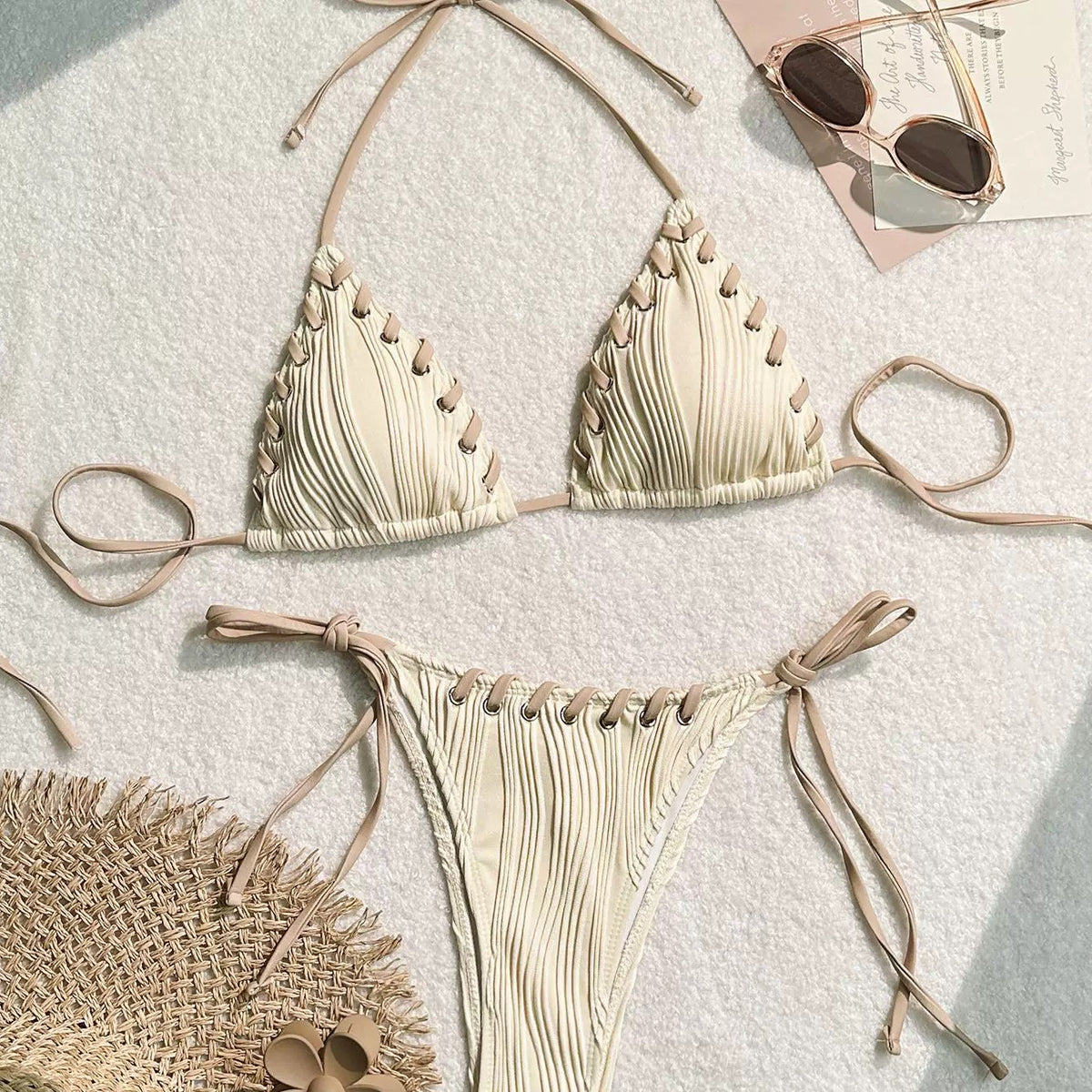 Crochet Hollow-Out Bikini 4-Piece Set
