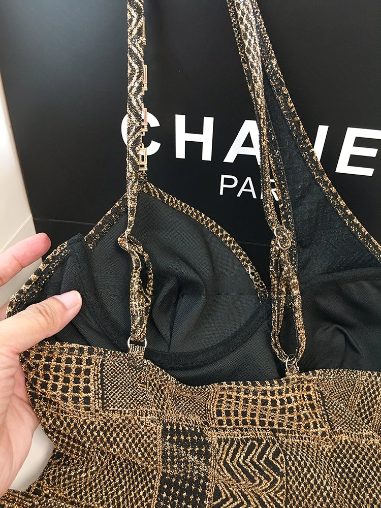 Black &amp; Gold Luxe One-Shoulder Swimsuit