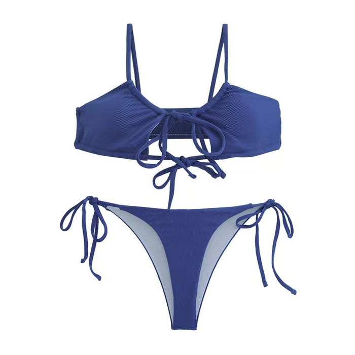 Royal Blue Tie-Front Push-Up Bikini Set