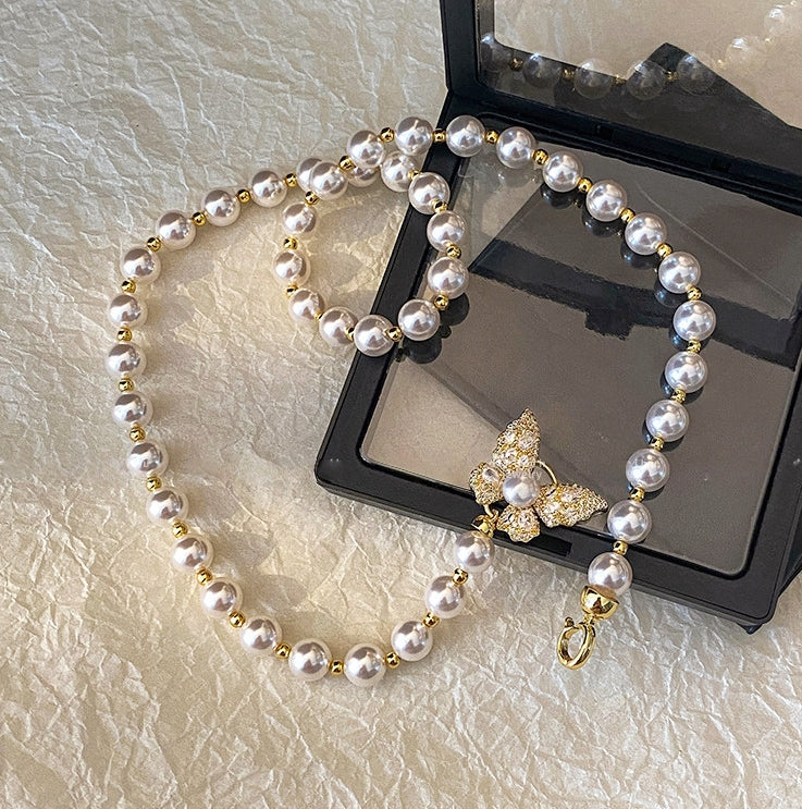 Korean-Inspired Luxury Butterfly Pearl Necklace