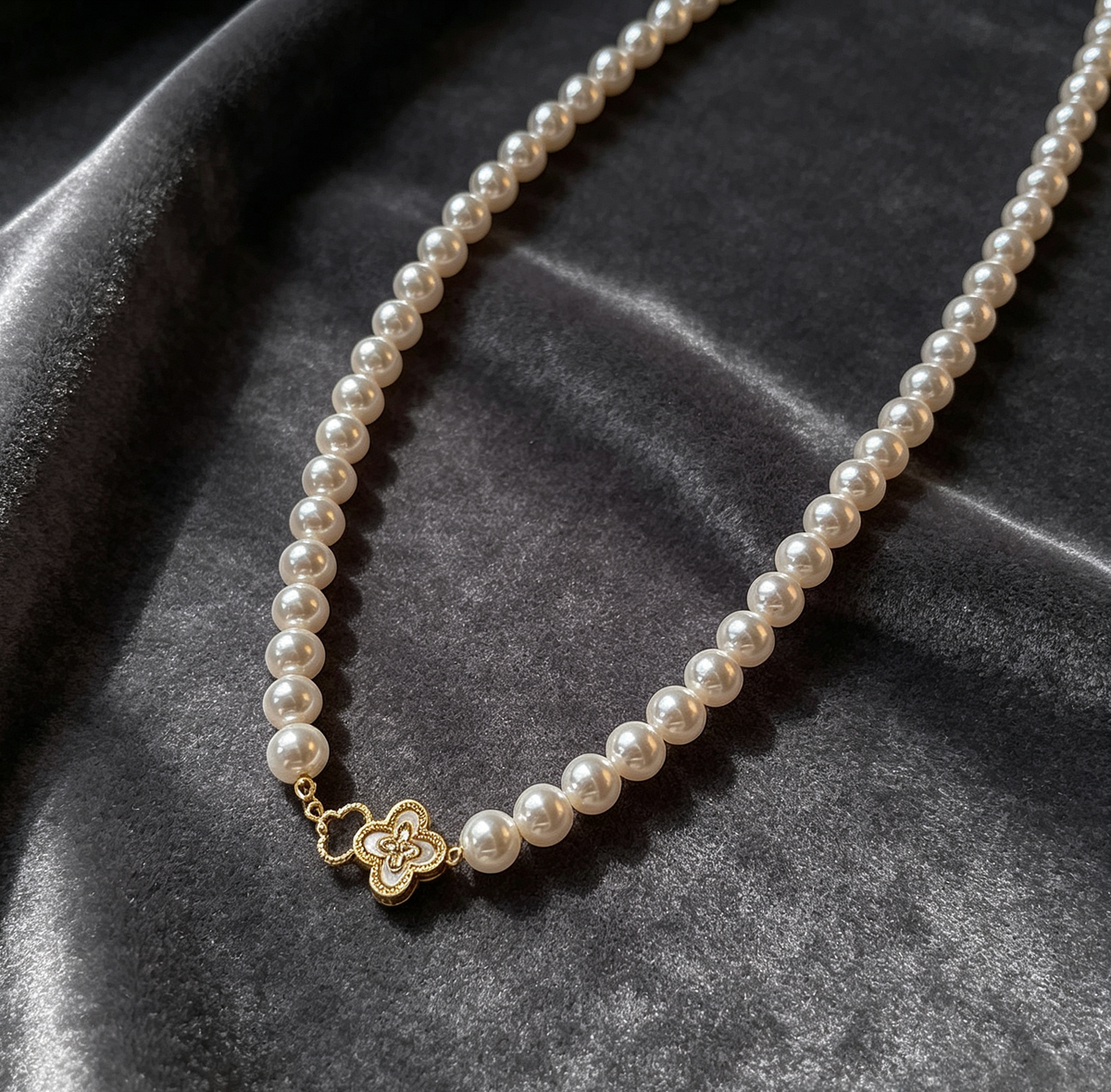 Korean-Inspired Floral Pearl Necklace