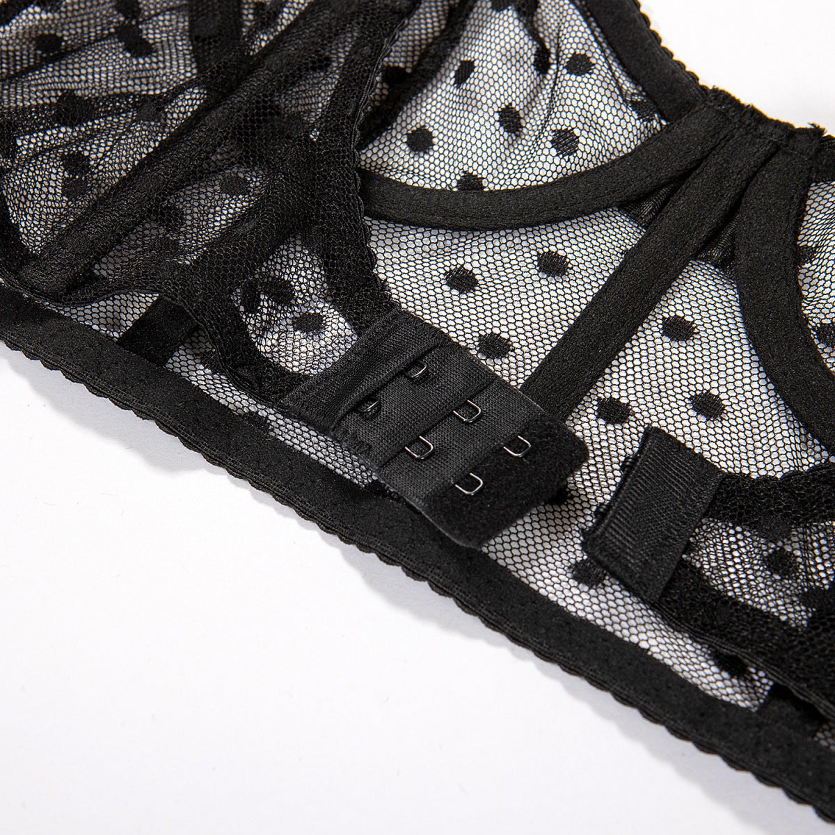 Polka Dot Mesh Boned Lingerie Set