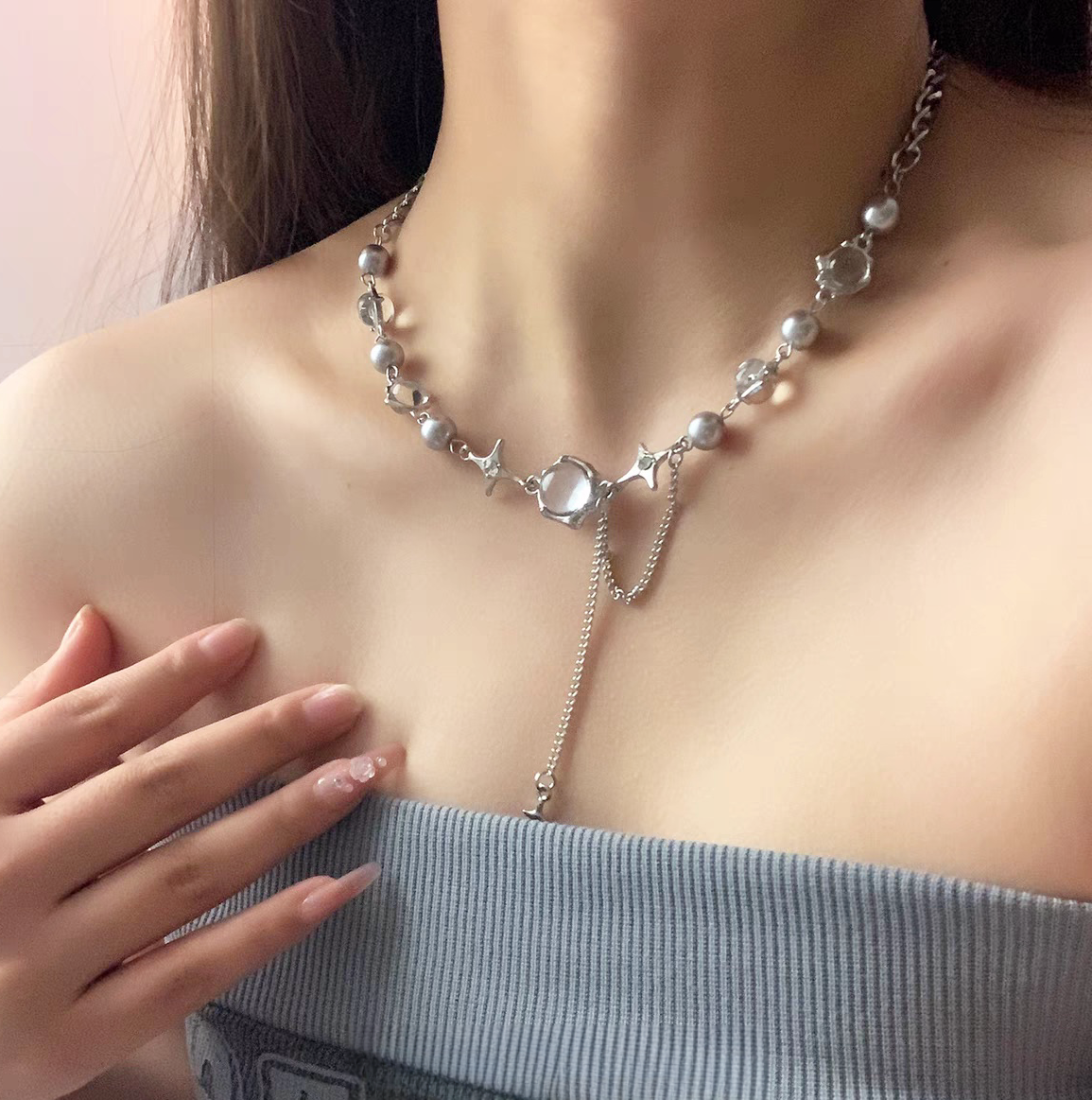 Mango Star Spliced Crystal Sweet Cool Clavicle Chain