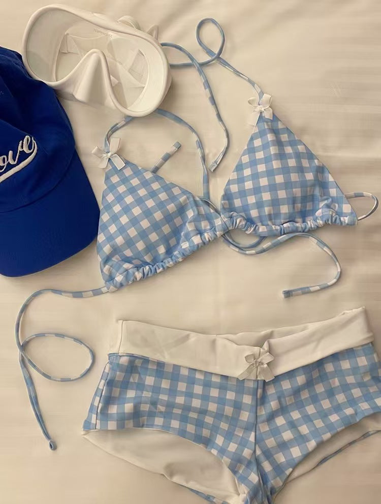 Korean-style Fresh Gingham Bikini Set