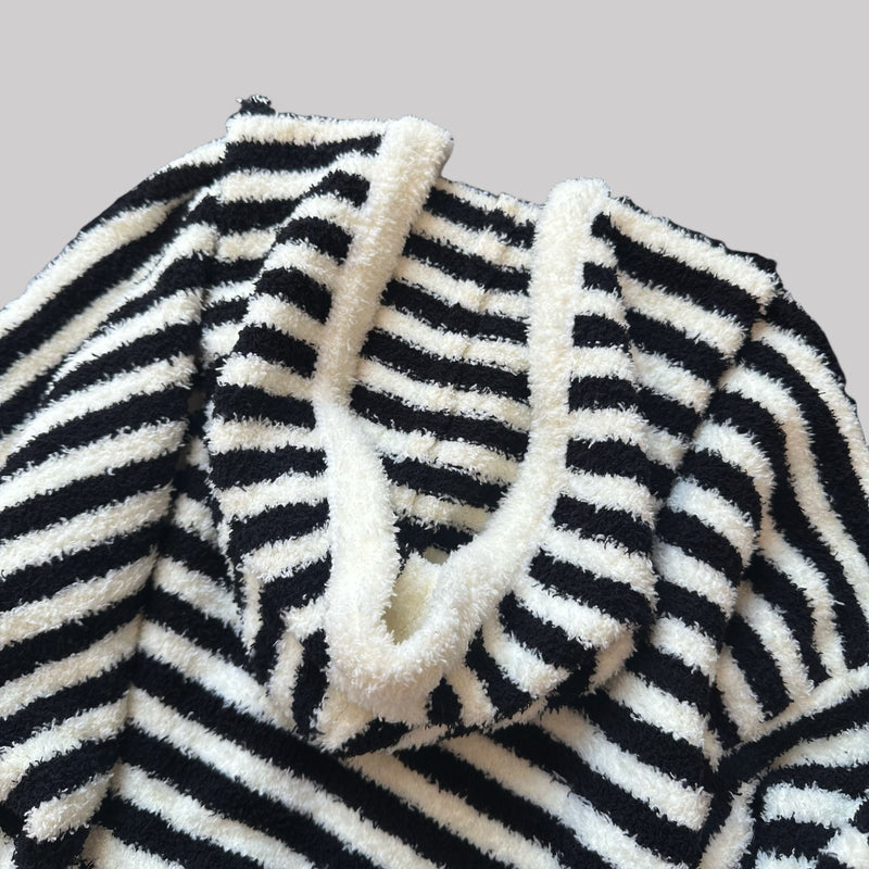 Upgraded Black &amp; White Striped Flannel Loungewear Set