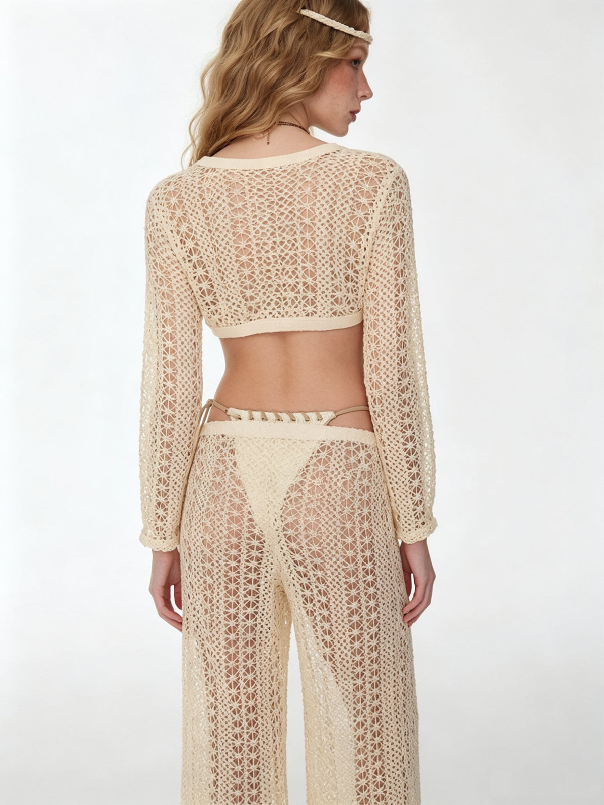 Crochet Hollow-Out Bikini 4-Piece Set
