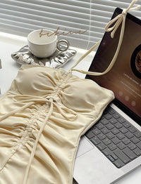 Strapless Halter One-Piece Swimsuit + Wide-Leg Pants Set