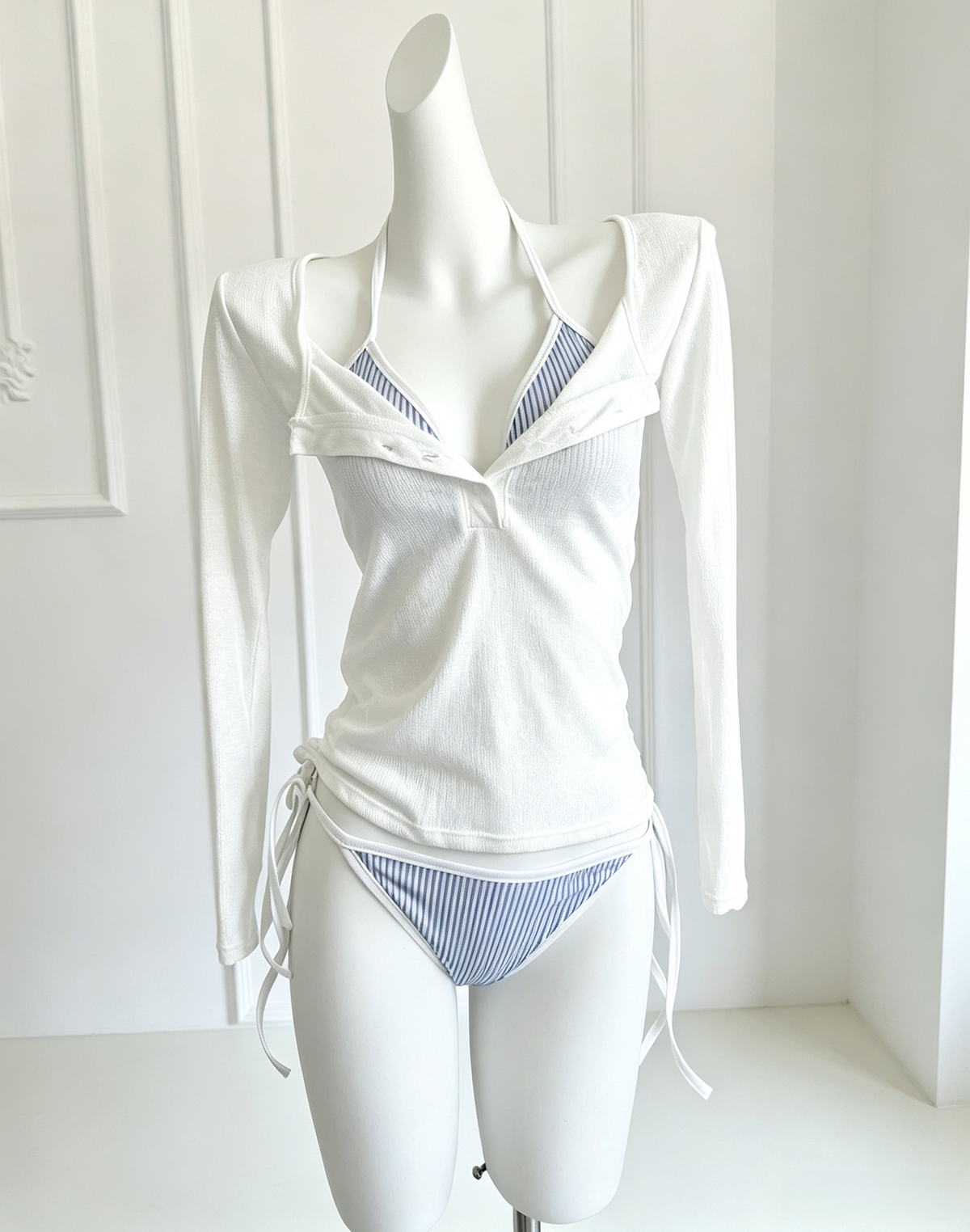 Striped Bikini &amp; Cover-Up 4-Piece Set