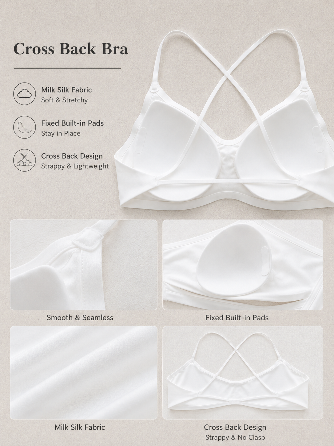 Cross Back Bra with Built-in Pads