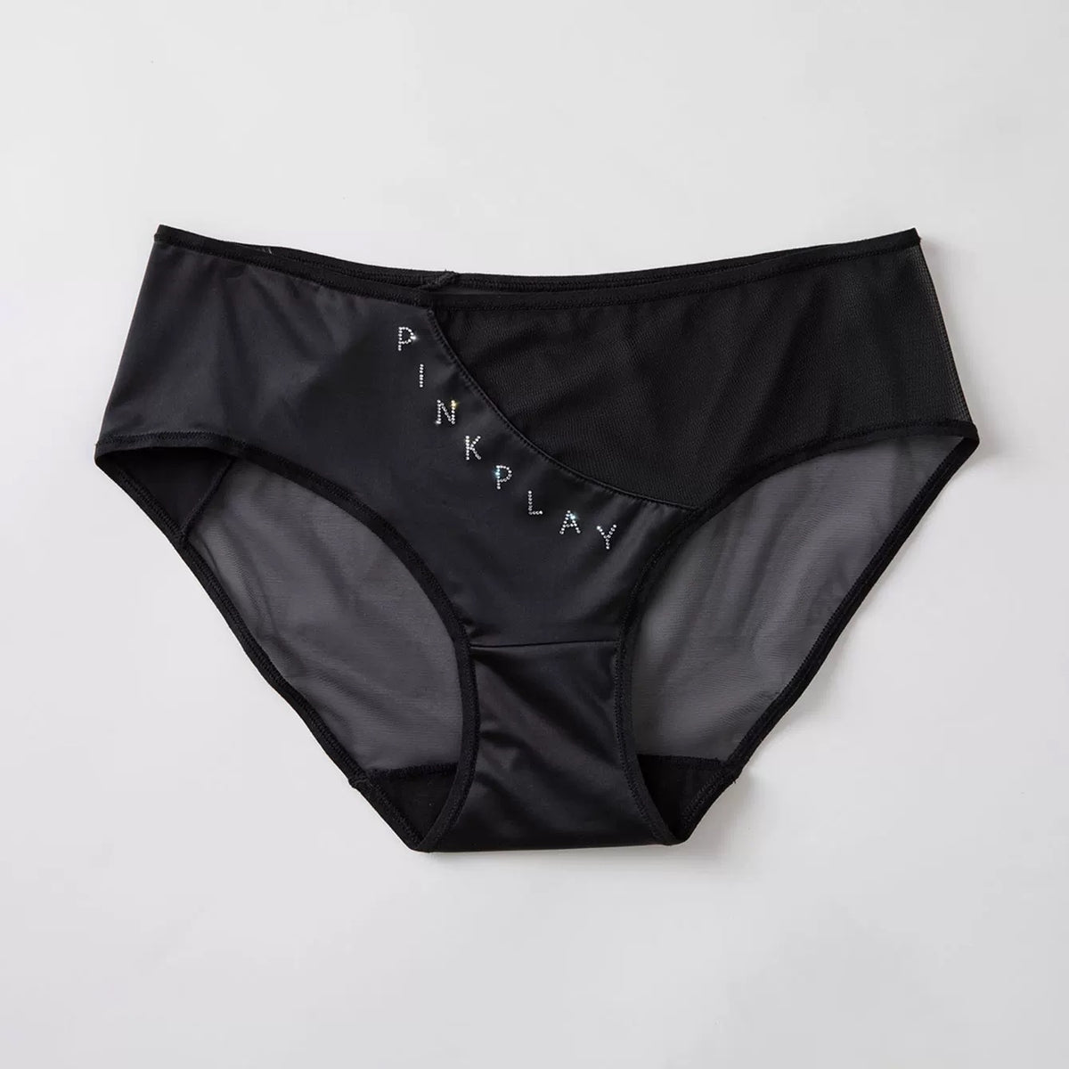 Satin Mesh Low-Rise Rhinestone Panties