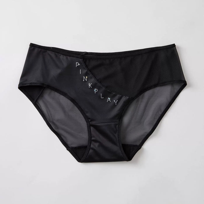 Satin Mesh Low-Rise Rhinestone Panties