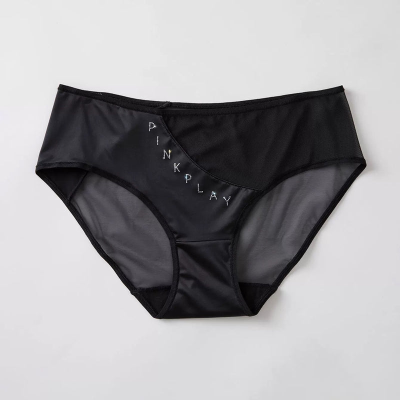 Satin Mesh Low-Rise Rhinestone Panties