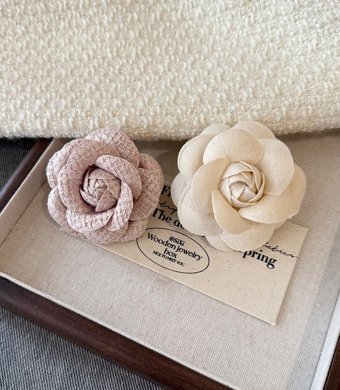 Chanel-Inspired Camellia Brooch &amp; Hair Clip Set (Pink + White)