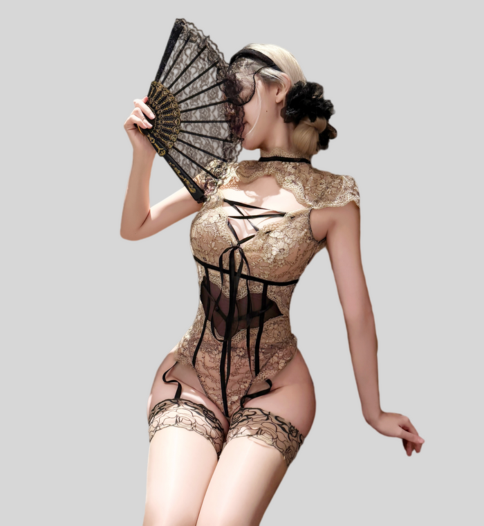 Lace-Trim Sheer Bodysuit