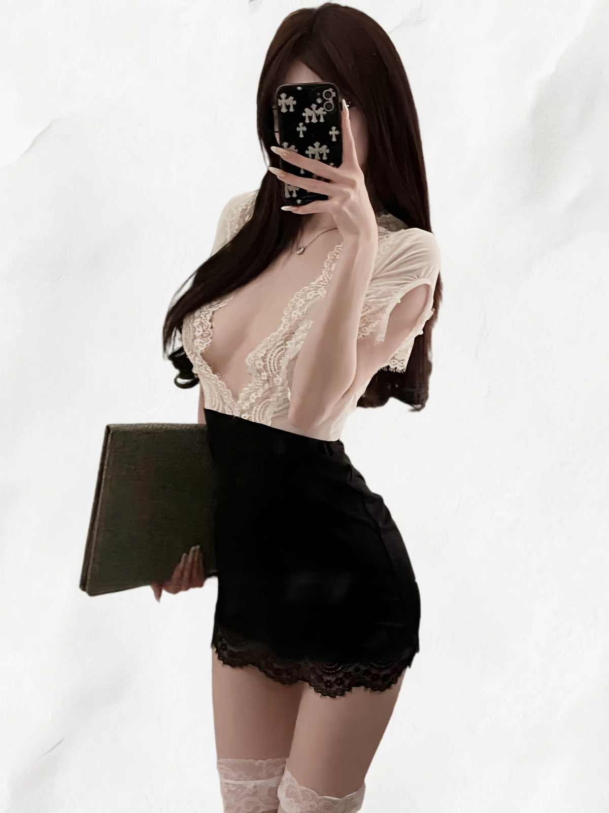 Sexy secretary-style deep V lace bodycon dress