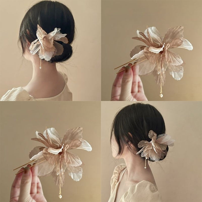 New Chinese Style Pearl Tassel Fabric Sweet Hairpin
